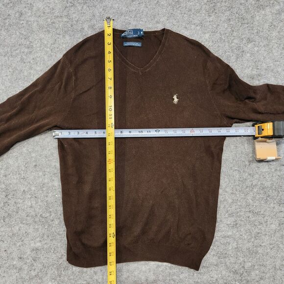 Polo Ralph Lauren PRL Mens M Medium 100% Pima Cotton Knit V Neck Sweater Brown - Picture 9 of 12